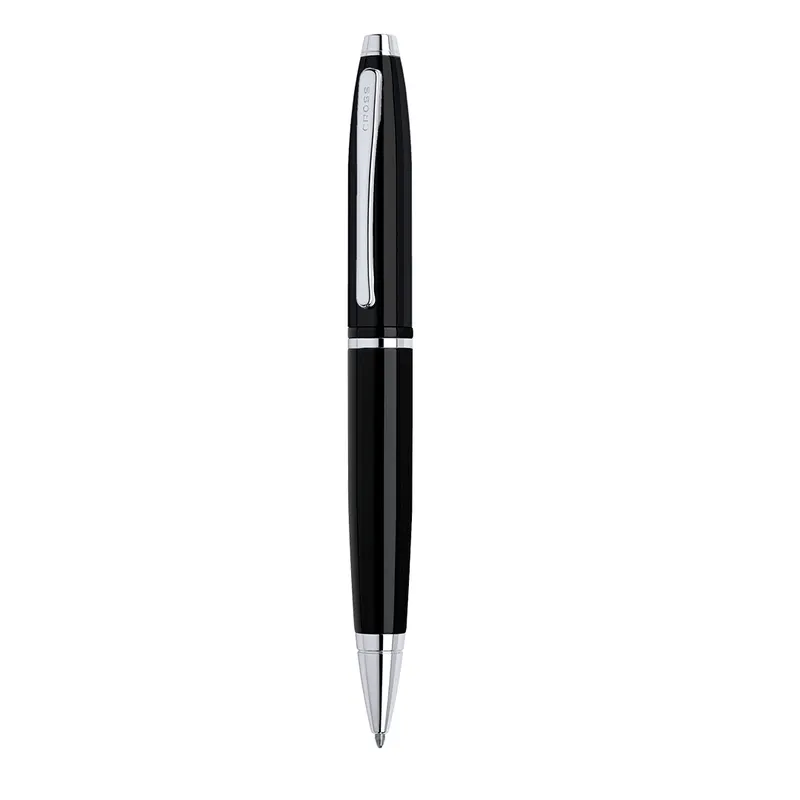 Bolígrafo metálico retráctil bicolor Calais en -cross- negro de metal, vista frontal