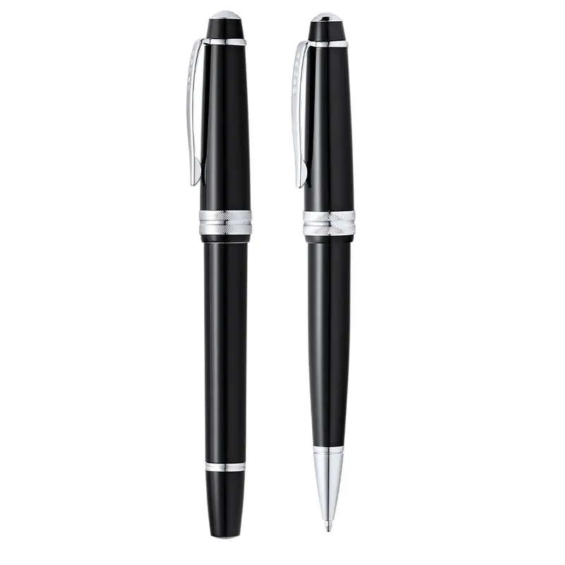 Set bolígrafo y roller de resina Bailey Light con estuche en negro, vista frontal