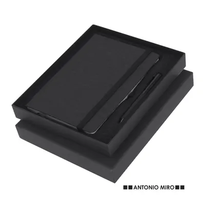 Set de bloc negro y bolígrafo metálico en caja Nimaly personalizable