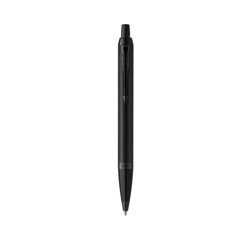 Bolígrafo de acero lacado IM Achromatic negro mate pulsador en negro de acero inox, vista frontal