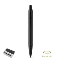 Bolígrafo de acero lacado IM Achromatic negro mate pulsador de acero inox, vista frontal