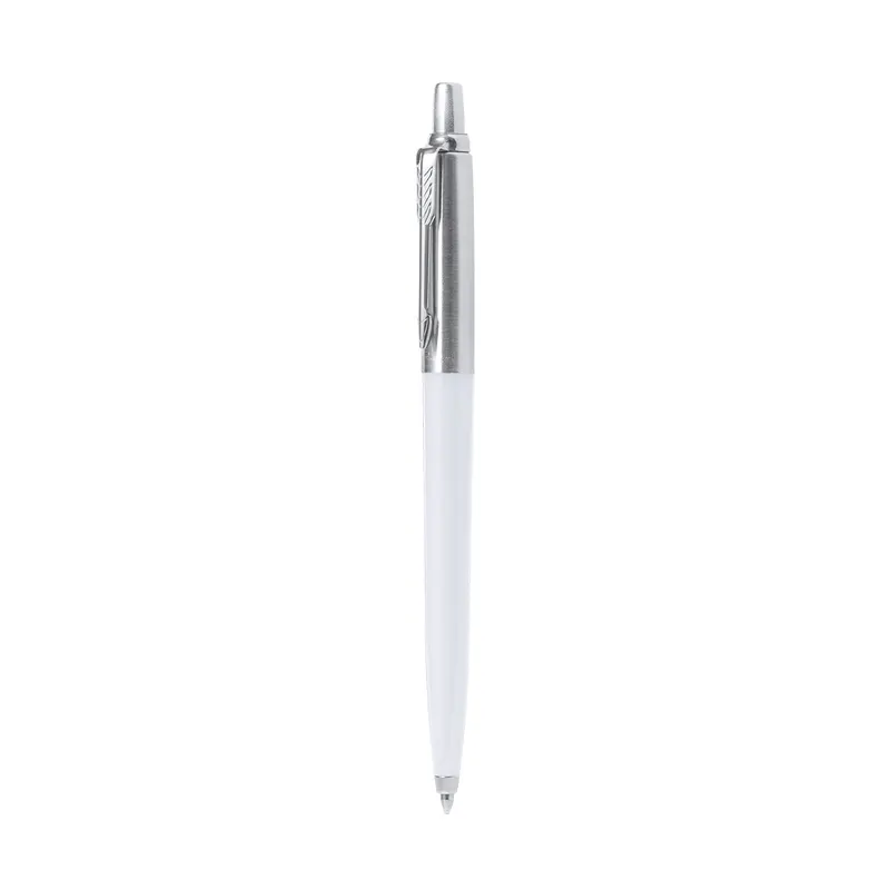 Bolígrafo de acero Jotter Recycled inox y ABS reciclado tinta negra en blanco de acero inox reciclado/ ABS reciclado, vista frontal