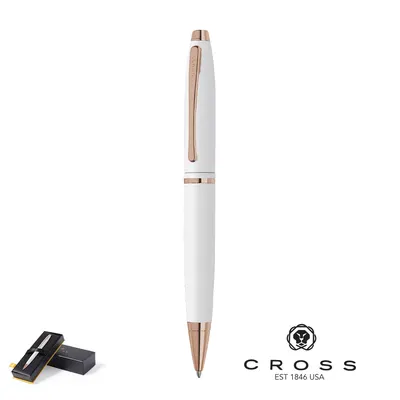 Bolígrafo metálico retráctil blanco y oro rosa Calais White personalizable