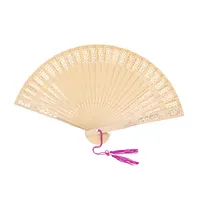 Abanico de madera con cinta pompón de madera, vista lateral