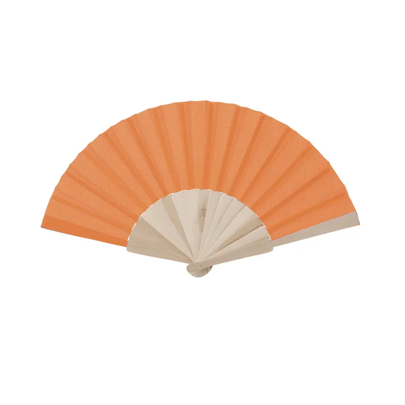 Abanico de madera y poliéster Folklore 190T en naranja de madera/ poliéster, vista frontal