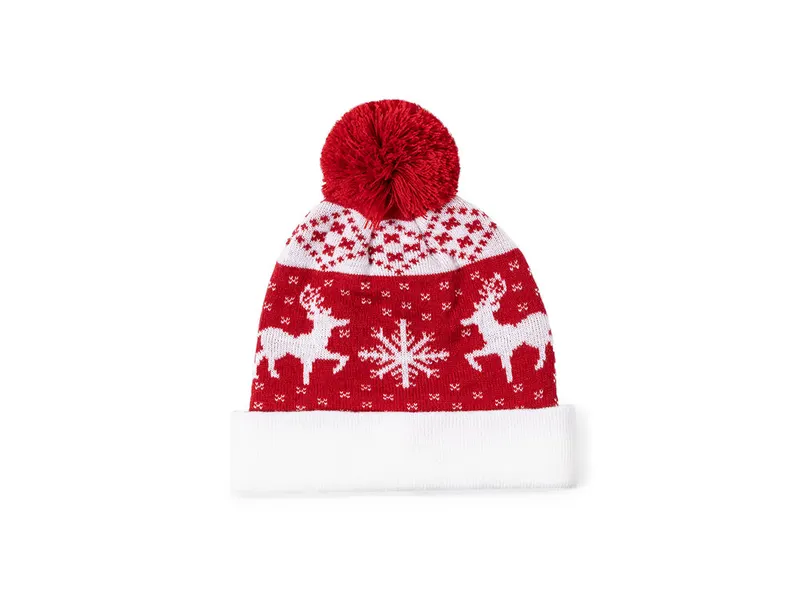 Gorro navideño de acrílico Elenix con pompón en rojo s/t de acrílico, vista frontal