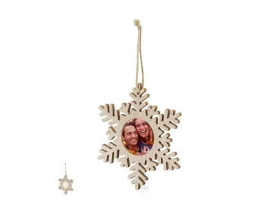 Adorno navideño de madera con portafotos 4 × 4 cm personalizable