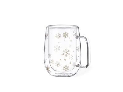 Taza de cristal Doglex doble pared 400 ml copos de nieve personalizable