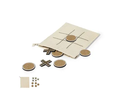 Juego tres en raya de corcho con bolsa de algodón personalizable