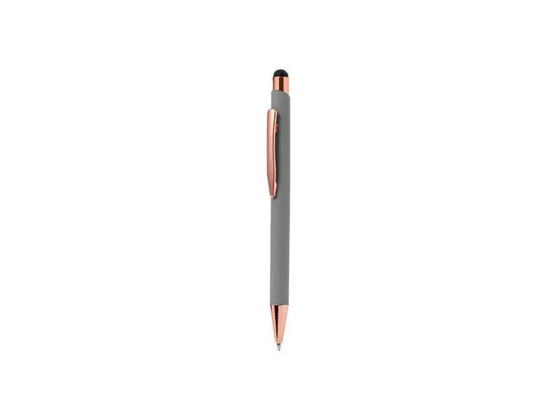 Bolígrafo puntero de aluminio Taulf goma marcaje rosado en gris de aluminio, vista frontal