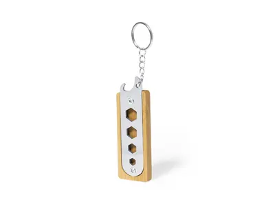 Llavero multiherramienta bambú con 4 llaves personalizable