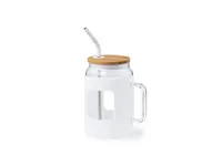 Tarro de cristal Jacin 1,625 l con pajita y funda de cristal/ bambú, vista lateral