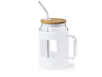 Tarro de cristal Jacin 1,625 l con pajita y funda personalizable