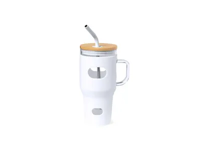 Tarro de cristal Namun 1,1 l con pajita y funda personalizable