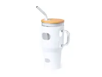Tarro de cristal Namun 1,1 l con pajita y funda de cristal/ bambú, vista lateral