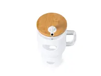 Tarro de cristal Namun 1,1 l con pajita y funda de cristal/ bambú, detalle 1