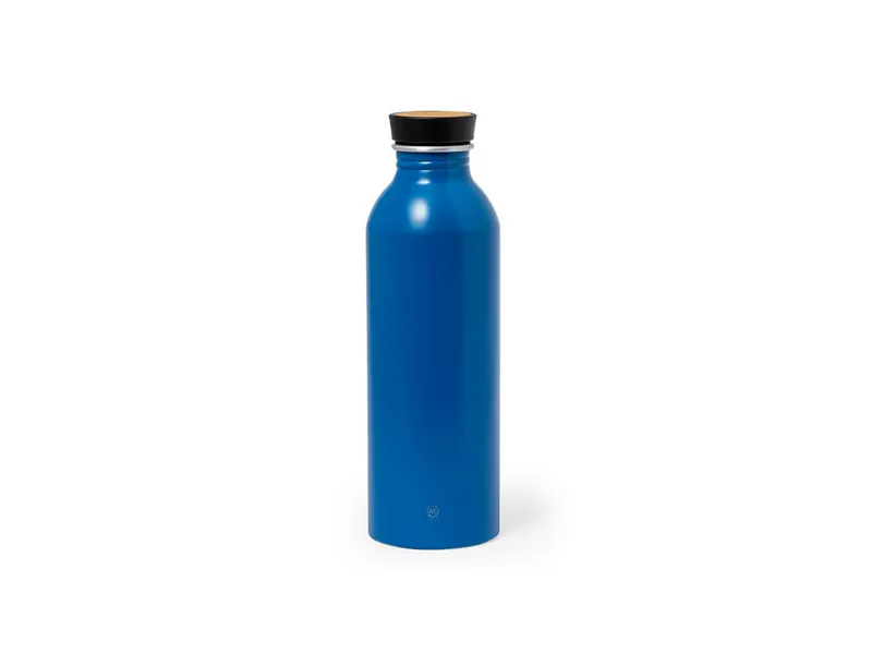 Bidón de aluminio reciclado Claud 550 ml tapón bambú en azul de aluminio reciclado/ bambú, vista frontal