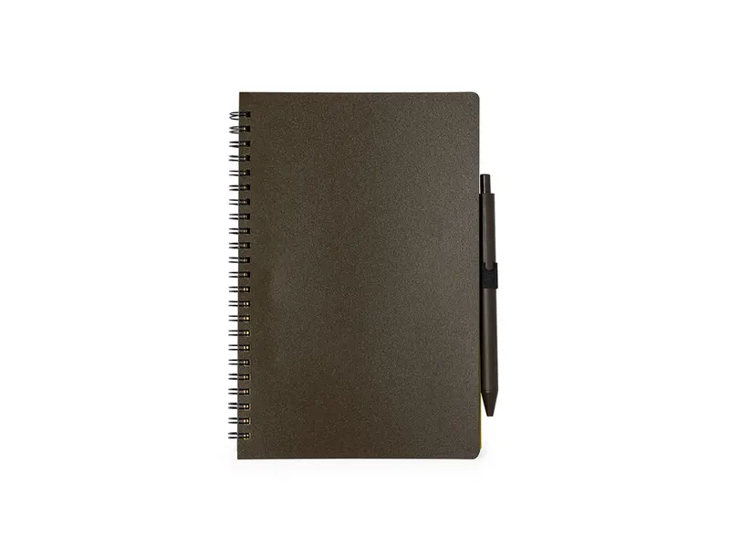 Set libreta y bolígrafo de fibra de café Alanna en marron de fibra de café/ PP, vista frontal