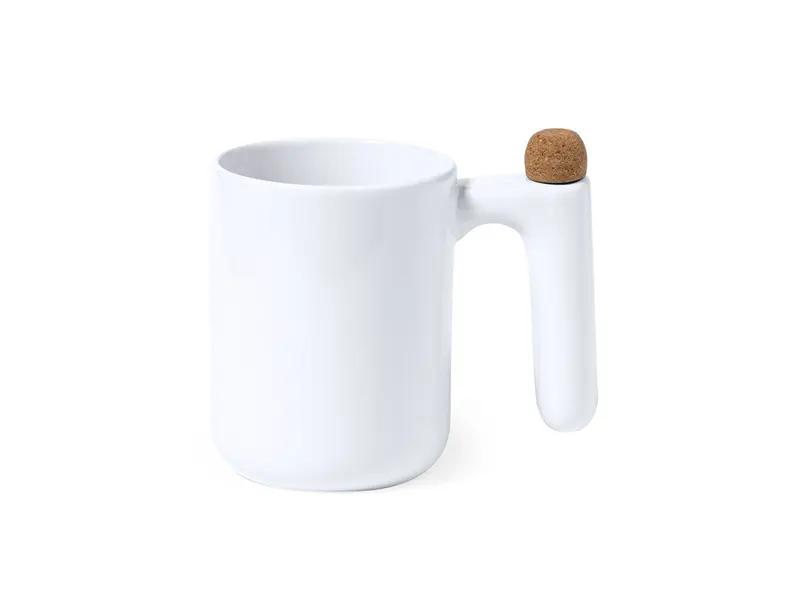 Taza de cerámica Beverly 500 ml con agitador en el asa en blanco de cerámica, vista frontal