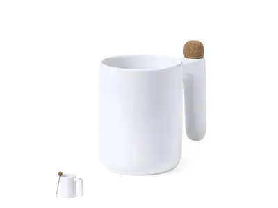 Taza de cerámica Beverly 500 ml con agitador en el asa personalizable