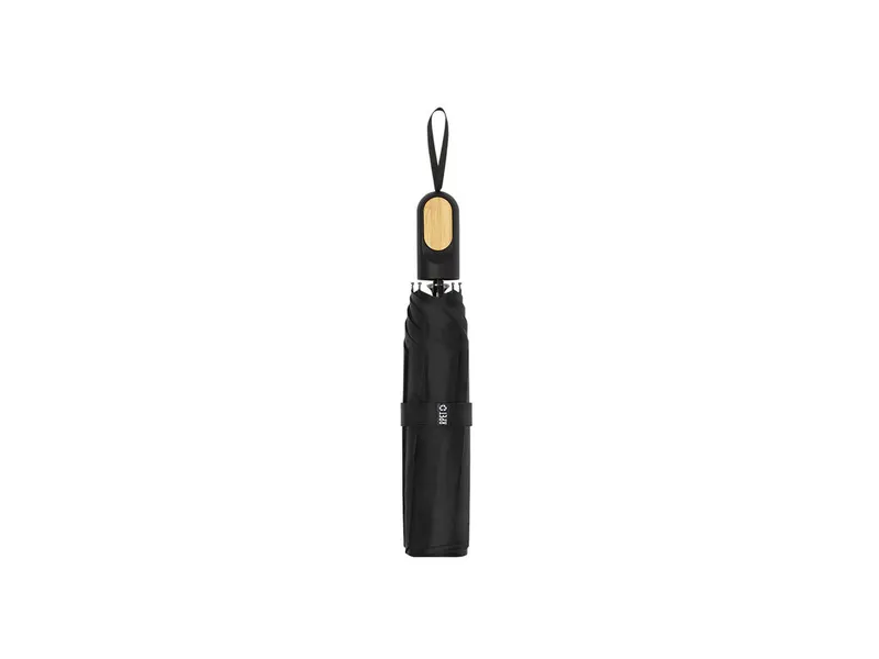 Paraguas plegable de RPET Barbra manual Ø 97 cm con bambú en negro de pongee 190T RPET, vista frontal