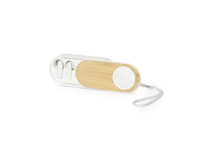 Set altavoz y auriculares Bluetooth bambú y trigo Gissel personalizable