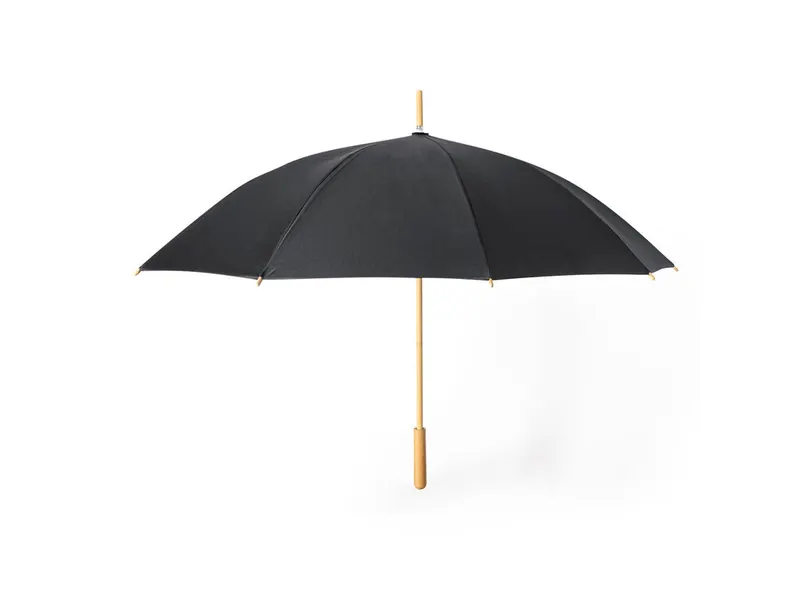 Paraguas de RPET Gotley manual Ø 105 cm mango de bambú en negro de pongee 190T RPET, vista frontal