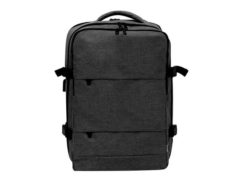 Mochila de viaje cabina RPET Myriax 300D 17 pulgadas en negro de poliéster 300D RPET, vista frontal