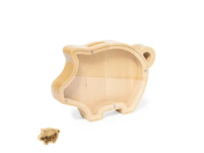 Hucha cerdito de madera con ventana de metacrilato personalizable