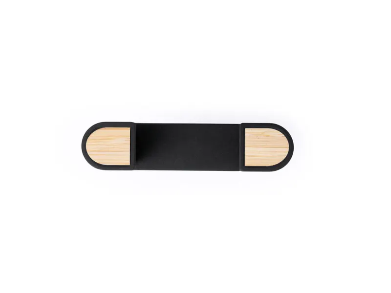 Soporte de móvil giratorio Amiltox para rejilla de coche en negro de ABS/ bambú, vista frontal