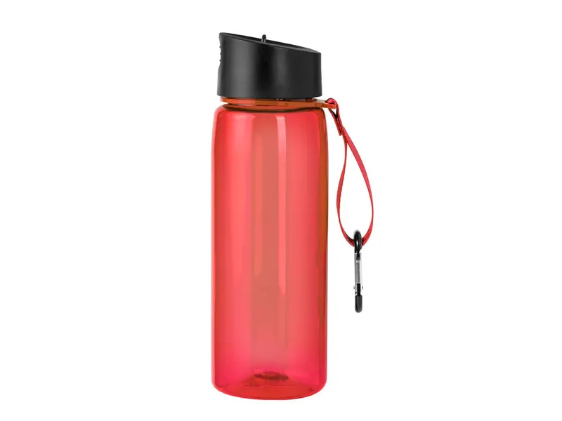 Bidón de RPET Alborez 800 ml con mosquetón en rojo de RPET, vista frontal