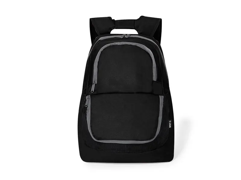 Mochila deporte de RPET Storil 600D bolsillo con rejilla en negro de poliéster 600D RPET, vista frontal