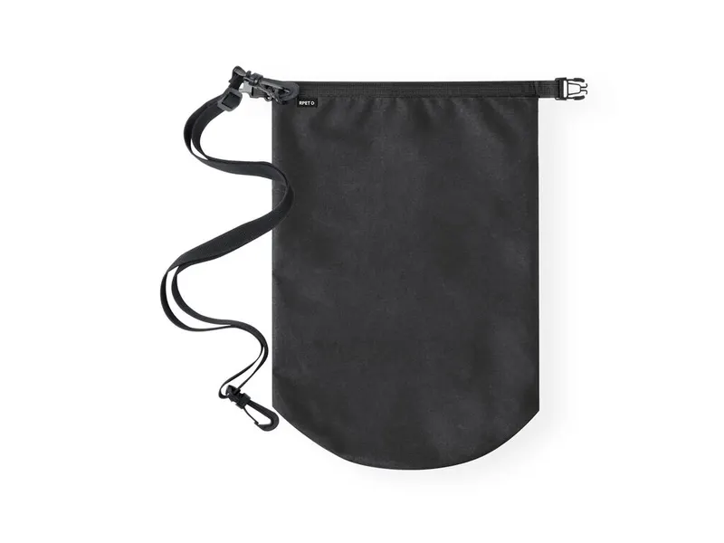 Bolsa impermeable de RPET Kasolin 300D 10 l con mosquetón en negro de poliéster 300D RPET, vista frontal