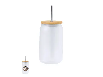 Tarro cristal mate 400 ml sublimación con pajita personalizable