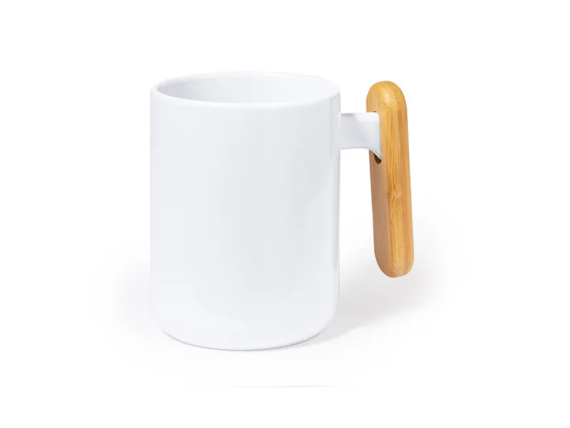 Taza de cerámica Mystral 480 ml asa de bambú en blanco de cerámica/ bambú, vista frontal