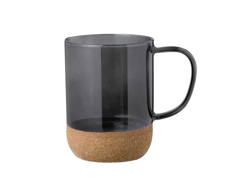 Taza de cristal Saryne borosilicato 450 ml con corcho en negro de cristal borosilicato/ corcho, vista frontal