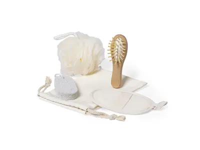Set de baño Seido de 4 accesorios en bolsa de algodón personalizable