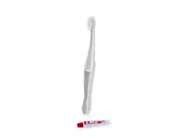 Cepillo de dientes plegable Amondo con tubo de pasta, vista frontal