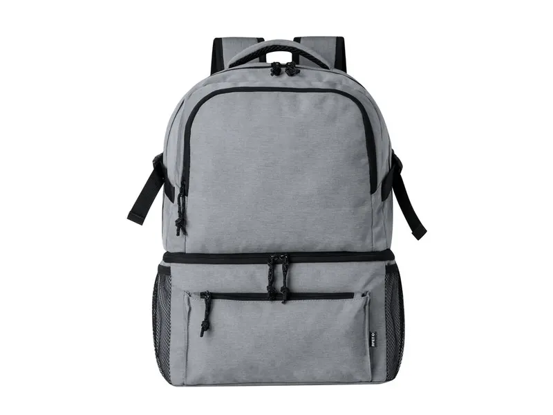 Mochila urbana de RPET Gaslin 600D con base isotérmica en gris de poliéster 600D RPET/ PEVA, vista frontal