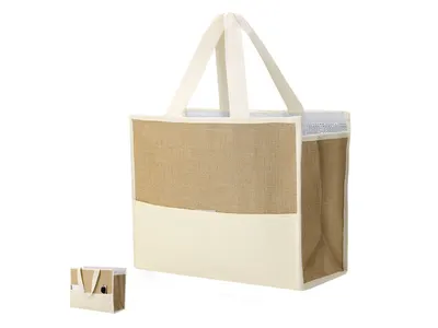 Bolsa nevera algodón y yute con bolsillo frontal personalizable
