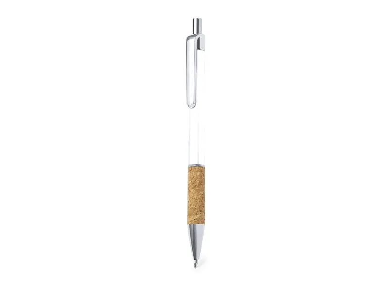 Bolígrafo de aluminio Zenet brillo y corcho pulsador en blanco de aluminio/ corcho, vista frontal
