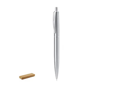 Bolígrafo de acero Lukonen inox reciclado con caja corcho personalizable