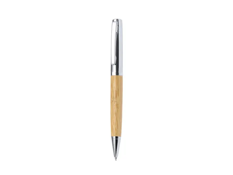 Bolígrafo de metal y bambú Gutier con estuche de bambú en bolígrafo gutier de metal/ bambú, vista frontal