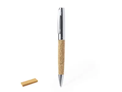 Bolígrafo de metal y corcho Fitin con estuche de corcho personalizable