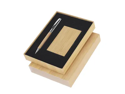 Set bolígrafo y tarjetero de bambú y metal Jarviner personalizable