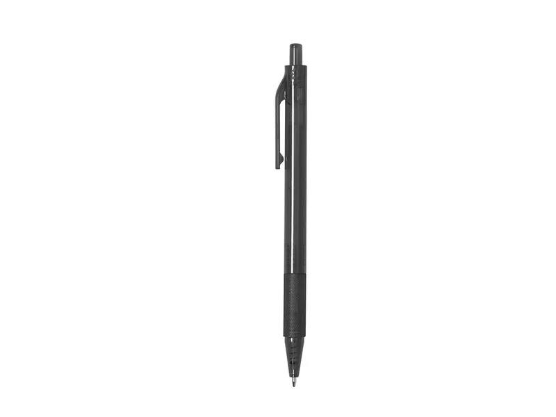 Bolígrafo de RPET Groslin transparente con empuñadura en negro de RPET, vista frontal