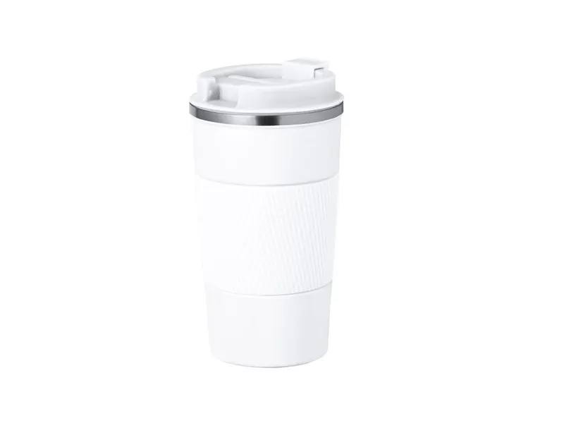 Vaso térmico de acero Drury 400 ml banda de silicona en blanco de acero inox, vista frontal