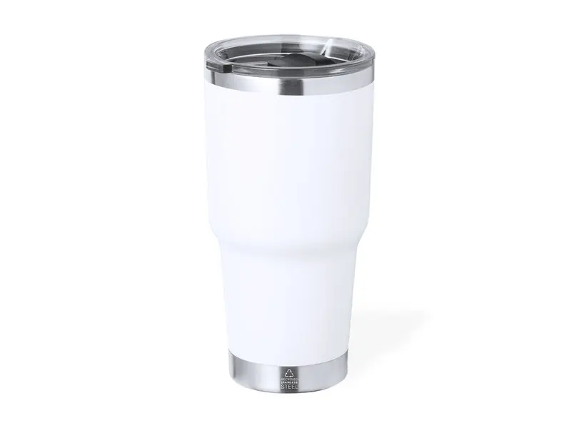 Vaso térmico de acero reciclado Tobey 600 ml en blanco de acero inox reciclado, vista frontal