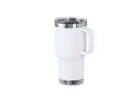 Taza térmica reciclada Paster 600 ml con asa de acero inox reciclado, vista frontal