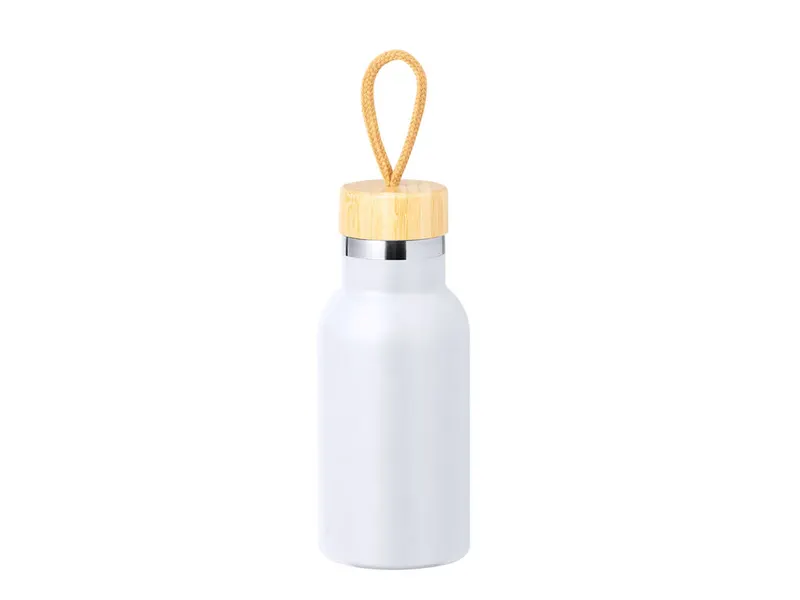 Botella térmica de acero Flazer 350 ml tapón bambú en blanco de acero inox/ bambú, vista frontal